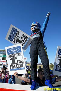 Marcos Ambrose celebrates another Falcon victory