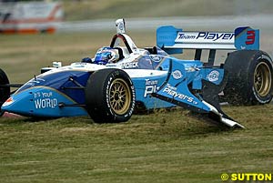 Second place finisher and pole sitter Paul Tracy's car after an incident on Friday after contact with Alex Tagliani