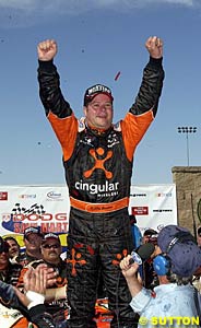 Robby Gordon celebrates victory at Infineon Raceway