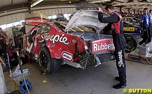 Kurt Busch's car after a practice crash. At the end of the race it looked quite similar...