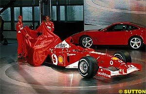Ferrari unveiling their F2002 at Maranello