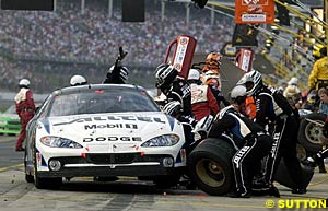 Fifth place finisher Ryan Newman makes a pit stop