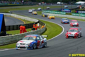 Greg Murphy leads the two HRT Commodores of Mark Skaife and Todd Kelly