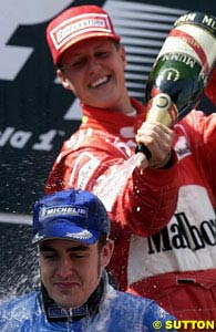 Schumacher and Alonso on the podium
