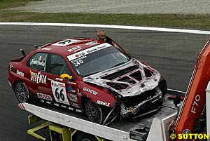 Giancarlo Fisichella's damaged Alfa after its qualifying crash