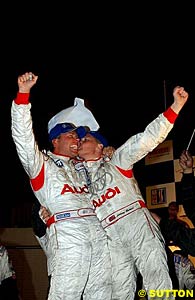 JJ Lehto and Johnny Herbert celebrate their Petit Le Mans victory