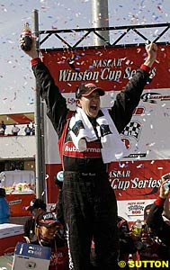 Kurt Busch celebrates victory at California Speedway