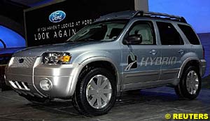 The Ford Escape Hybrid is introduced at the 2003 New York International Auto Show in April. 