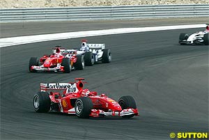 Schumacher leads Barrichello and Montoya