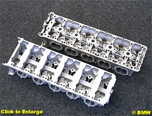 Raw casting and finish machined cylinder head of the F1 engine 