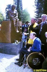 Frank Williams at the Senna memorial