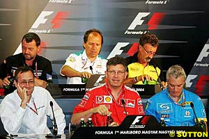 Paul Stoddart (Minardi), Willi Rampf (Sauber), Eddie Jordan (Jordan), Tony Purnell (Jaguar), Ross Brawn (Ferrari), Pat Symonds (Renault)