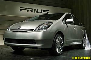 The Toyota 'Prius'.  The vehicle's hybrid system allows either gas or electric modes as well as a mode in which both the gas engine and the electric motor operate