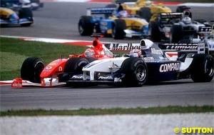 Michael Schumacher Juan Pablo Montoya tangle in 2002