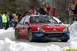 Sebastien Loeb on his way to winning this year's Monte Carlo Rally, with traditional Monte weather