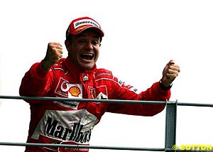 A delighted Rubens Barrichello on the Monza podium