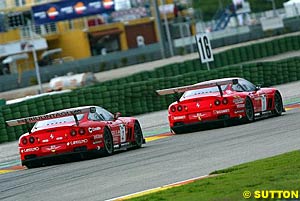 The two Scuderia Italia Ferrari 550 Maranellos showed the way