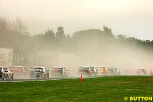 The spray flies early in race one