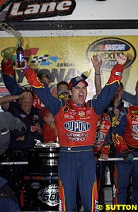 An ecstatic Jeff Gordon in victory lane after winning his third Daytona 500