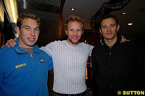 Subaru's 2005 drivers Chris Atkinson, Petter Solberg and Stephane Sarrazin during testing earlier this month