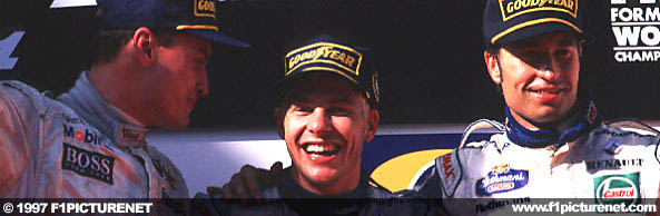 Coulthard, Villeneuve and Frentzen on the podium
