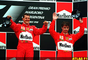 Schumacher and Irvine on Argentine podium, 1998