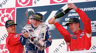Schumacher and Hakkinen shower Damon Hill, 1996