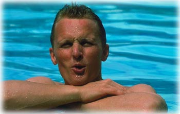 Johnny Herbert at the pool