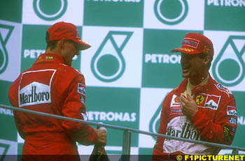 The Ferrari pair celebrate too soon