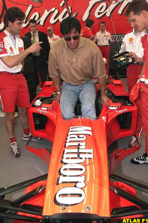 Stallone squeezes in the Ferrari cockpit