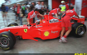 Schumacher Back to Garage during AM Practice