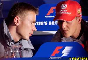 Hakkinen and Schumacher at the press conference today