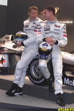 McLaren drivers Mika Hakkinen and David Coulthard, today