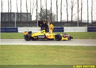 Heinz Harald Frentzen parked during testing