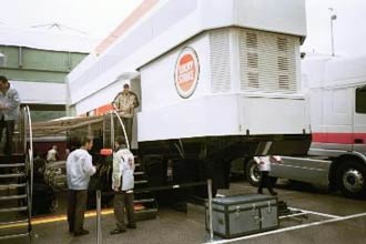 Villeneuve emerges from the BAR motorhome